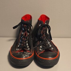 A7X Autographed Black and Red High-Top Sneakers